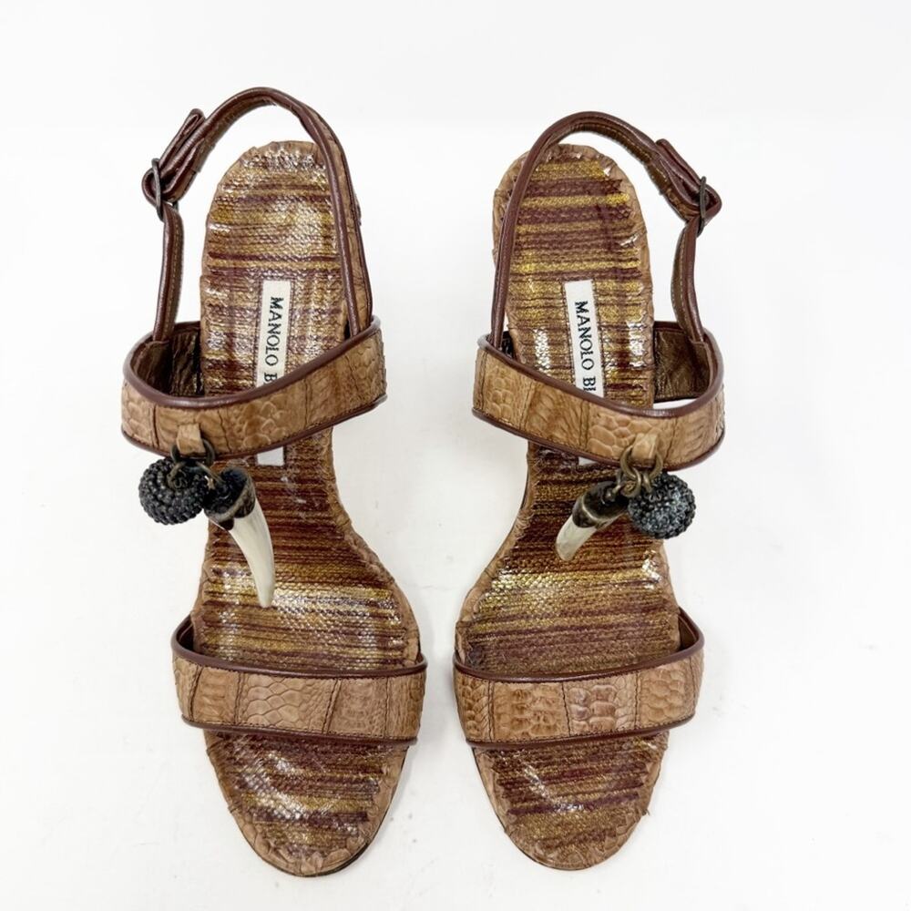 Manolo Blahnik Python Leather Charm Slingback Sandals Heels Womens Size EU 38.5 - Picture 2 of 9